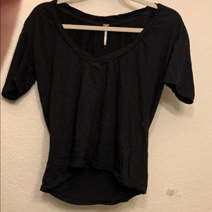 Free People Black V Neck Tee